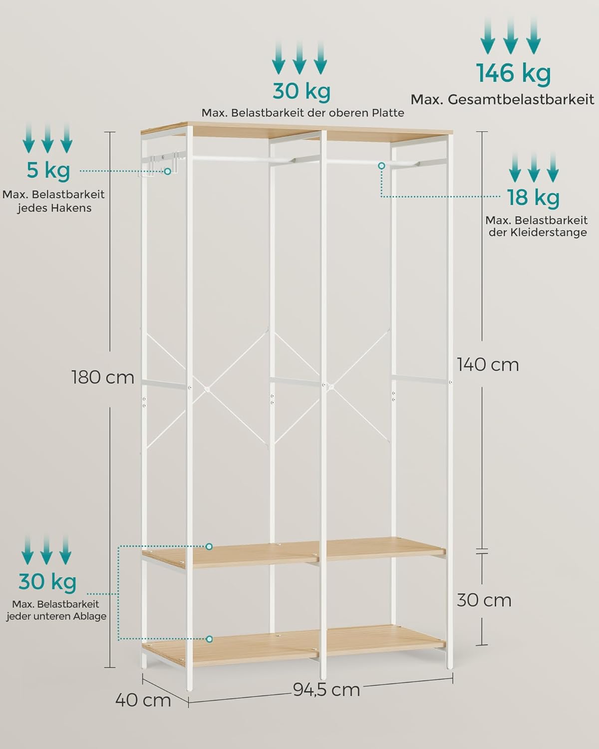 SONGMICS Open Wardrobe with Clothes Rail RGR004W67