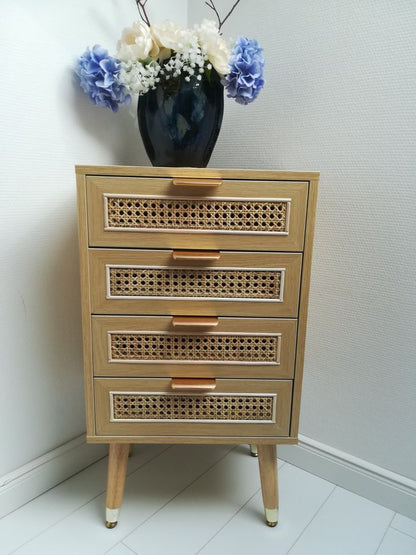 Accent Wood Chest with 4 Rattan Drawer