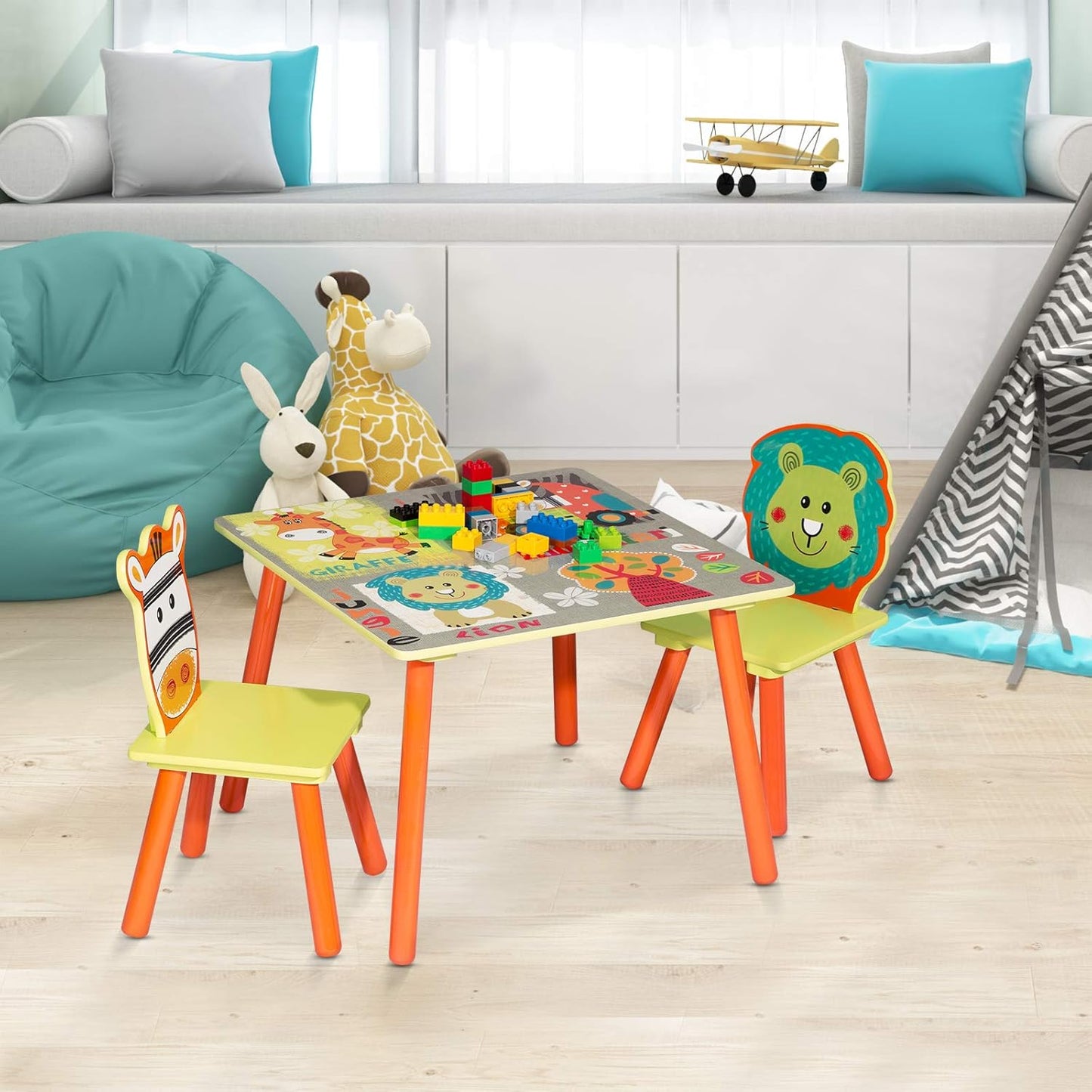 WOLTU Wooden Kids' Children's Table with 2 Chairs (SG006)