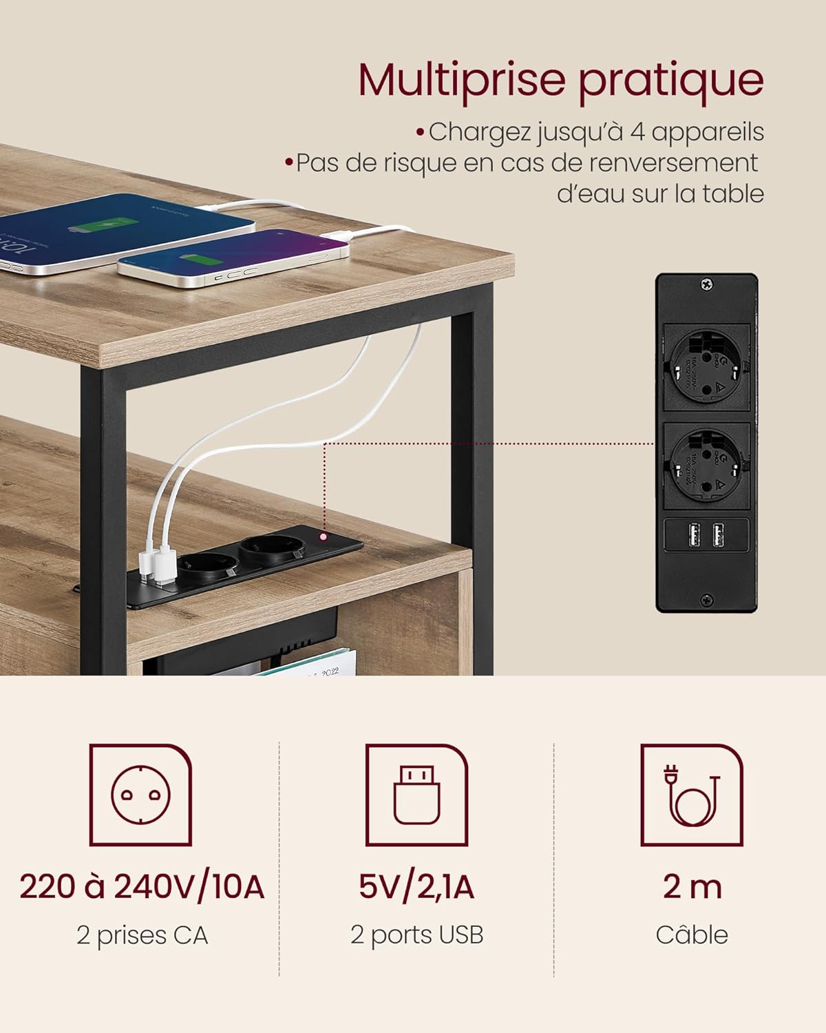 VASAGLE Small and Slim Side Table with 2 Drawers LET325K01