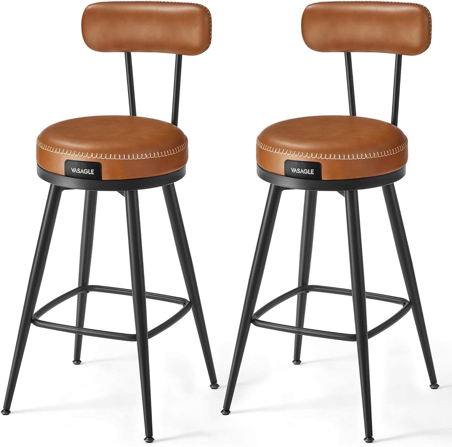 VASAGLE Set of 2 Brown Swivel Bar Stool