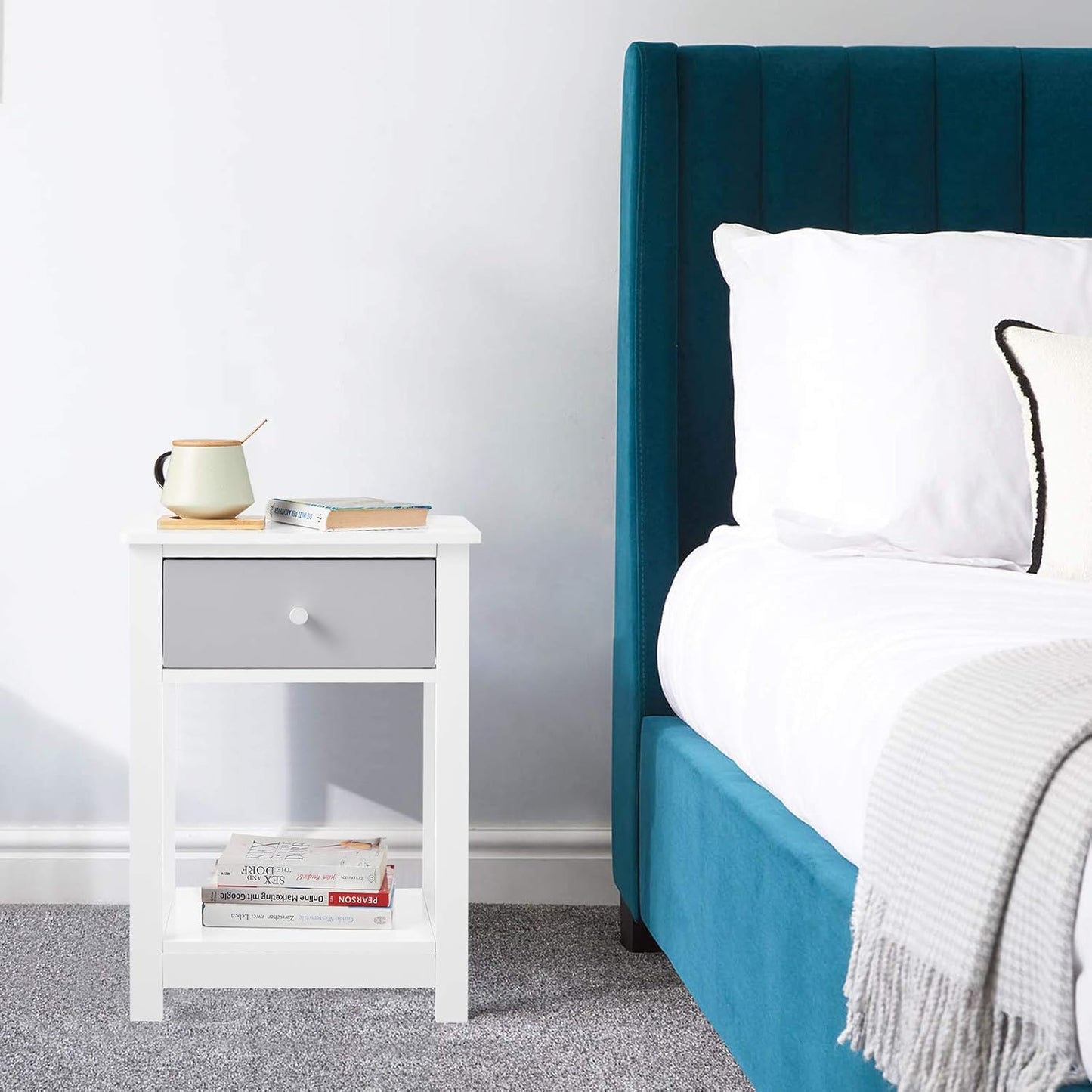 WOLTU White Wooden Bedside Table (TS117WS)