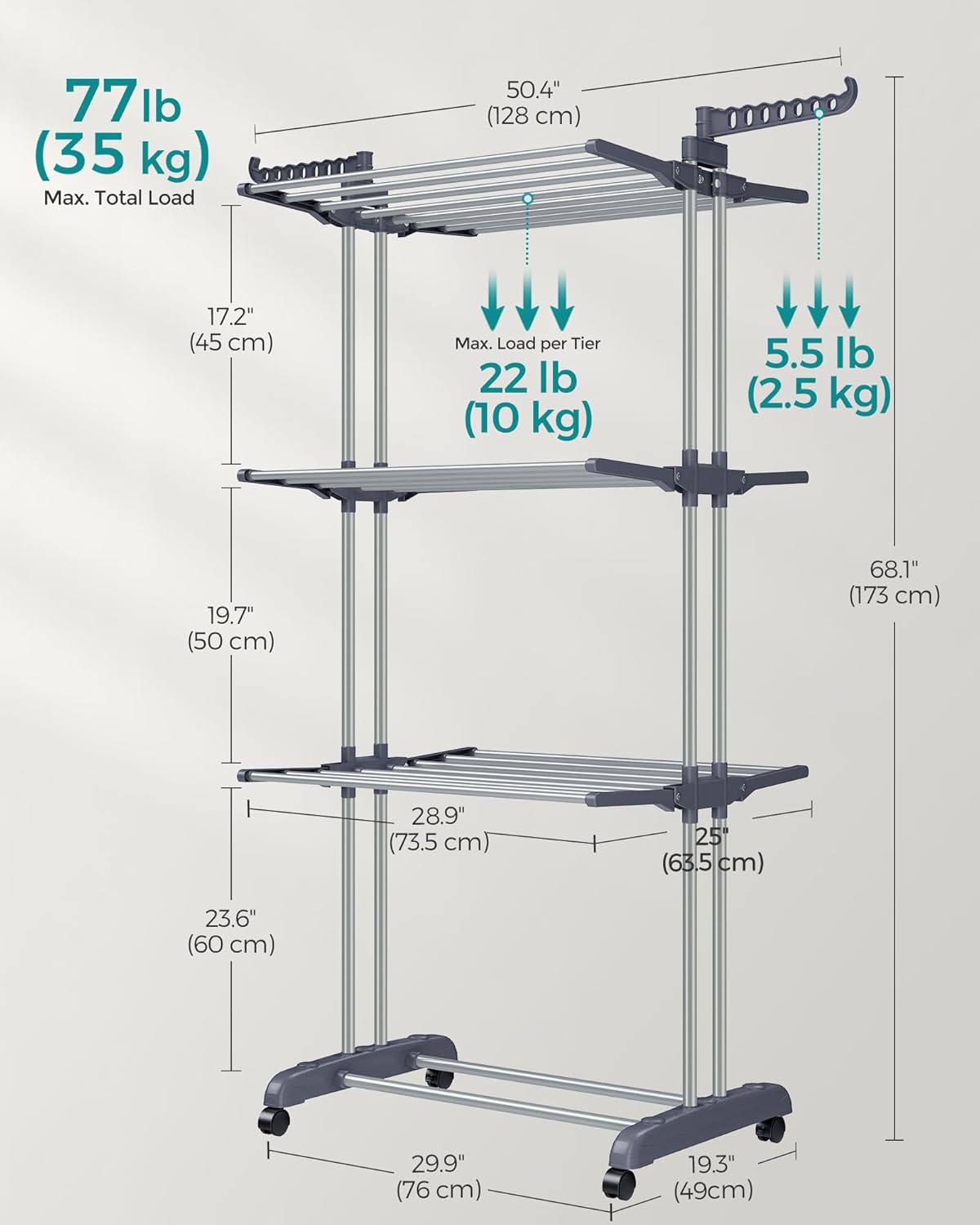 SONGMICS Clothes Drying Rack Stand 4-Tier ULLR701G01