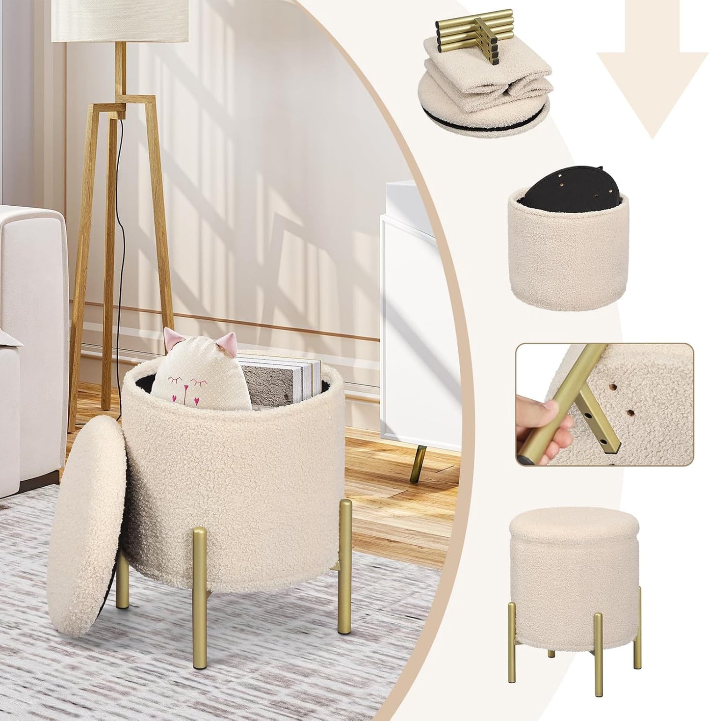 Round Folding Stool with Storage Space