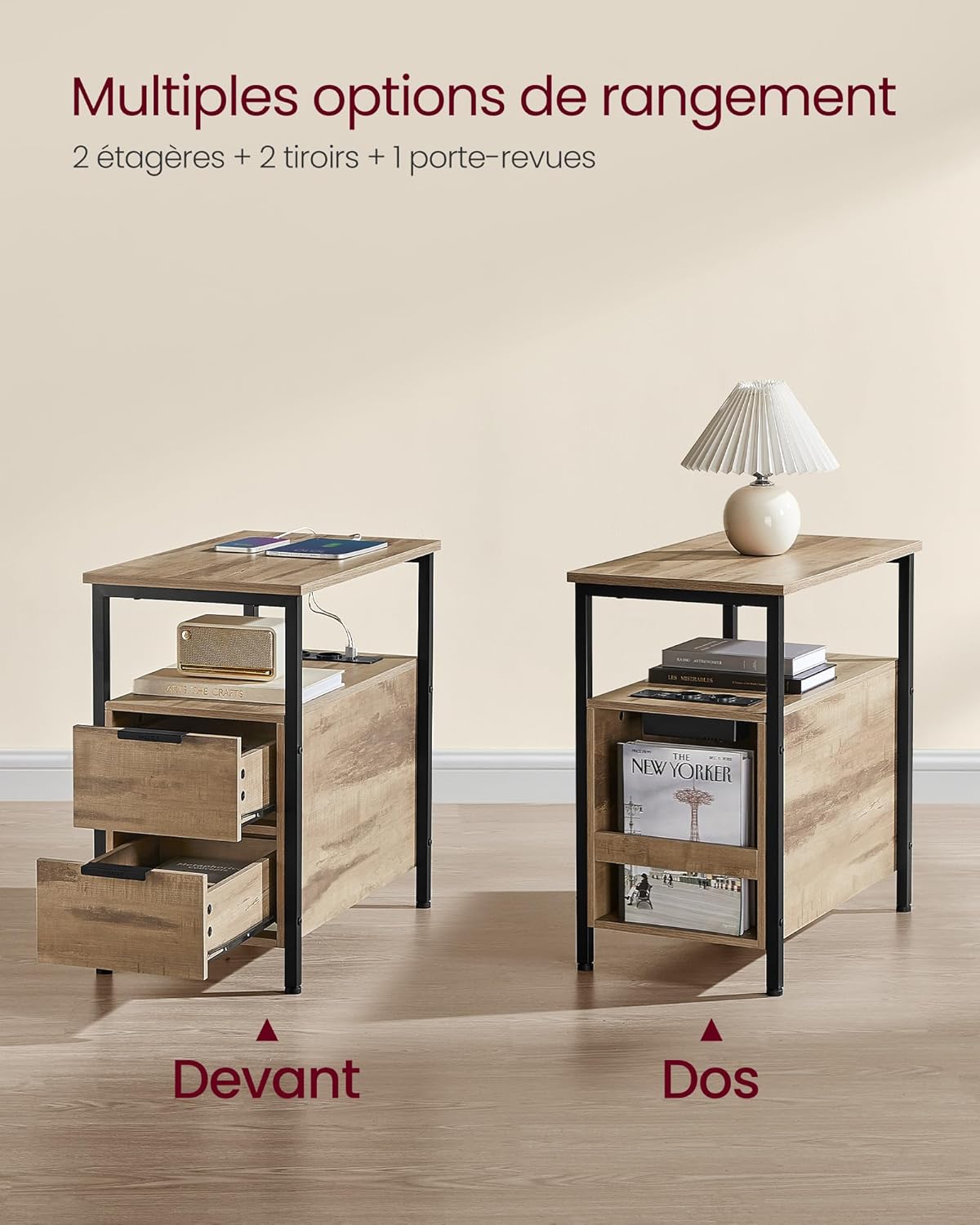 VASAGLE Small and Slim Side Table with 2 Drawers LET325K01
