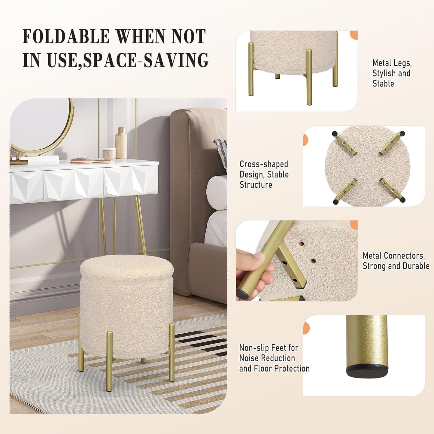 Round Folding Stool with Storage Space