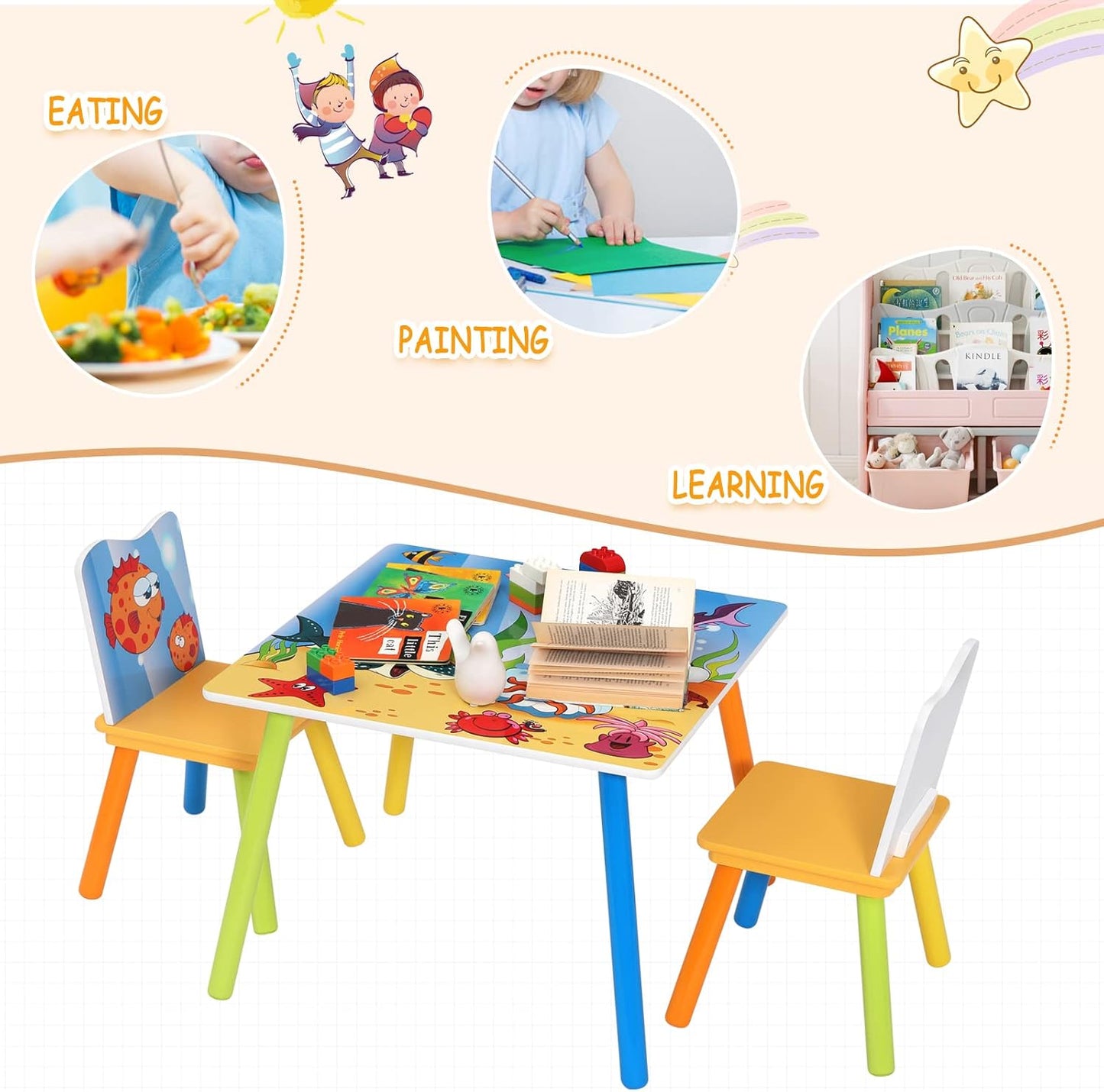 WOLTU Wooden Kids' Children's Table with 2 Chairs (SG003)