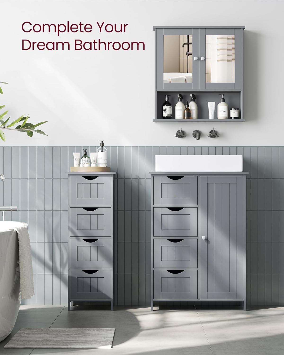 VASAGLE Bathroom Cabinet with Mirror LHC002G02