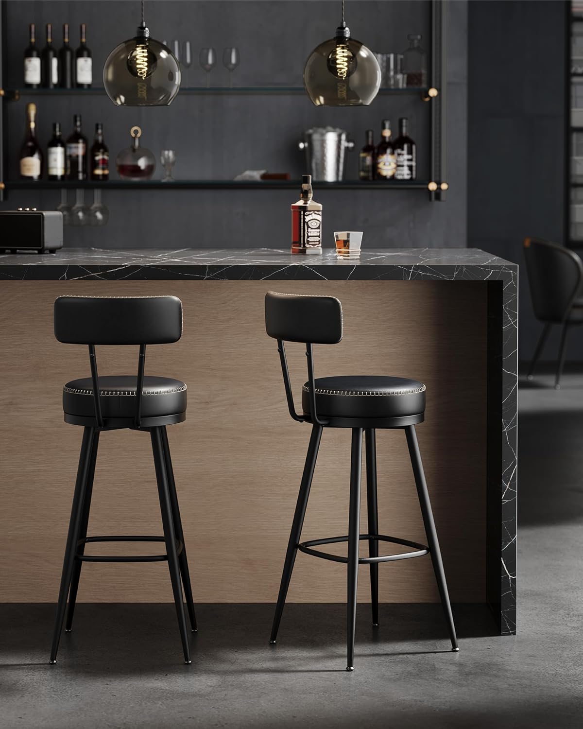 VASAGLE Set of 2 Black Swivel Bar Stool