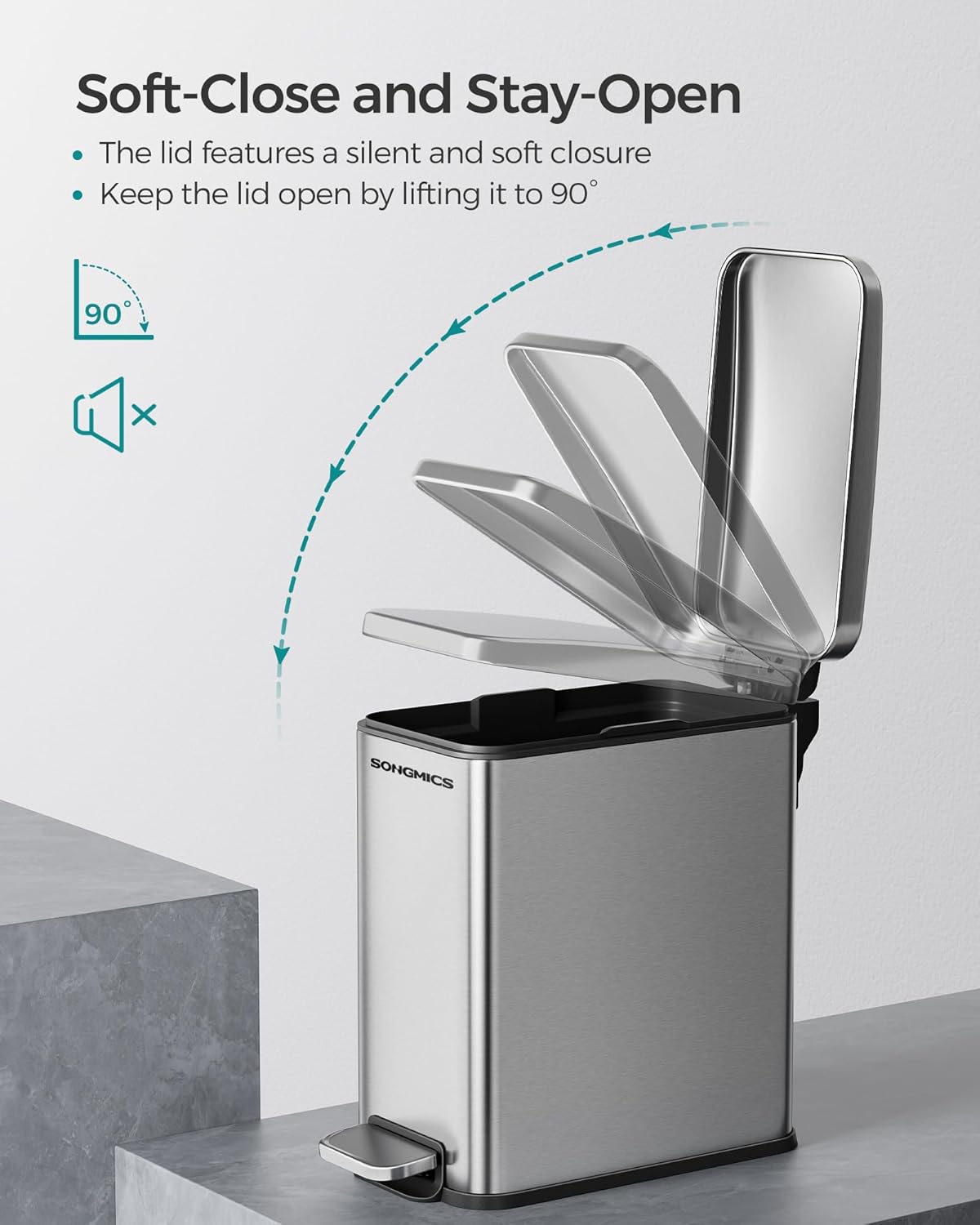 SONGMICS Bathroom Trash Can LTB560E05
