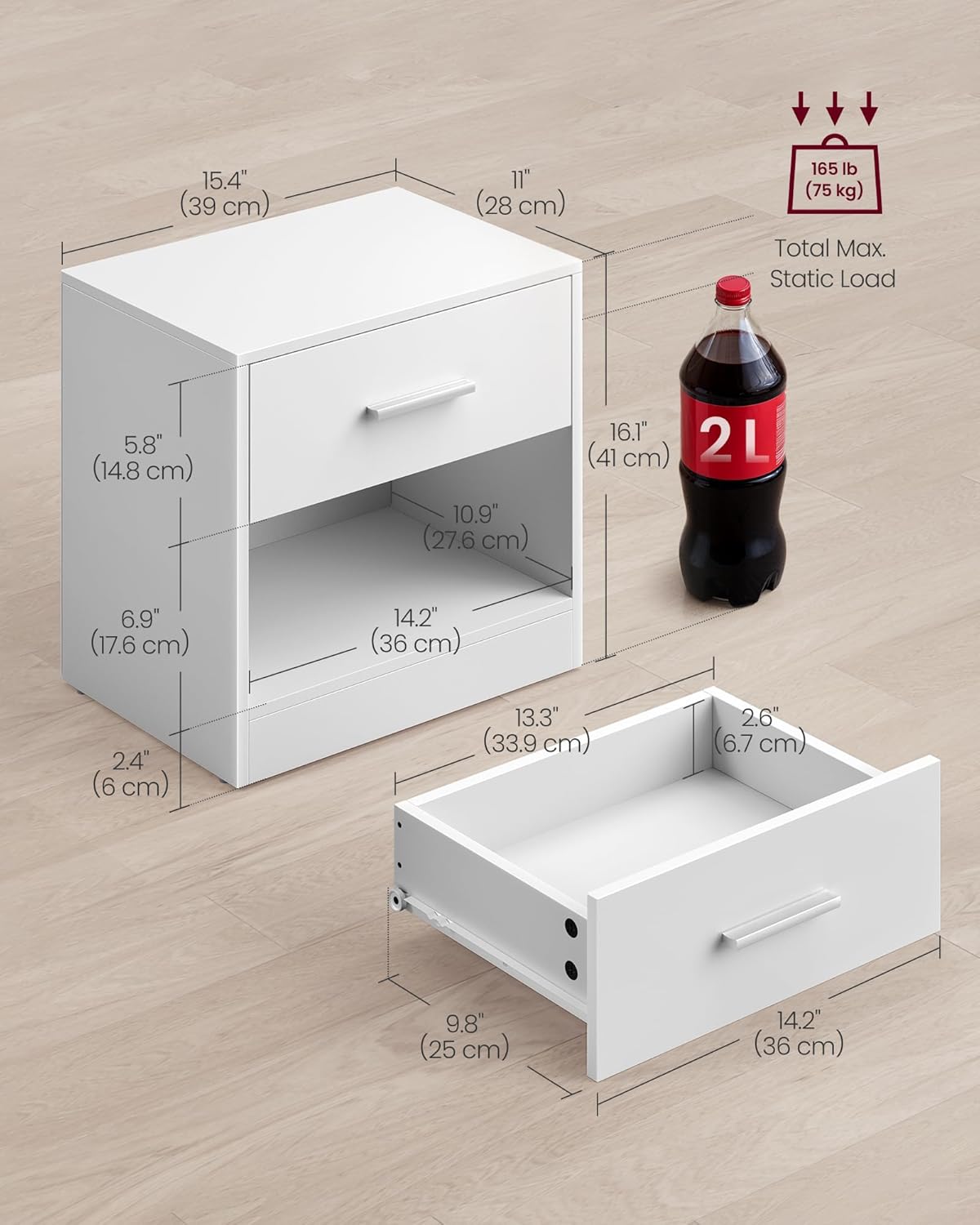 VASAGLE Set of 2 Bedside Table LET619T14