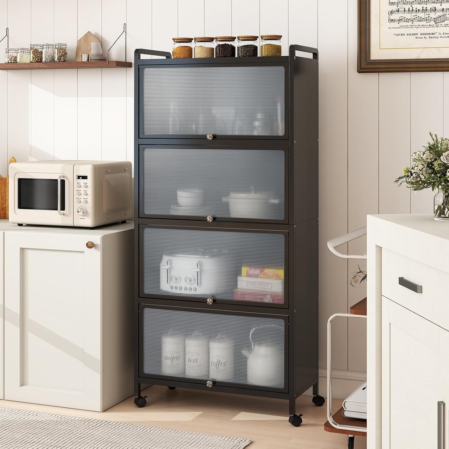 Kitchen Storage Cabinet with Flip-up Doors