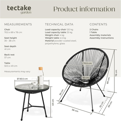 Set of 2 Outdoor Chairs & Glass Coffee Table