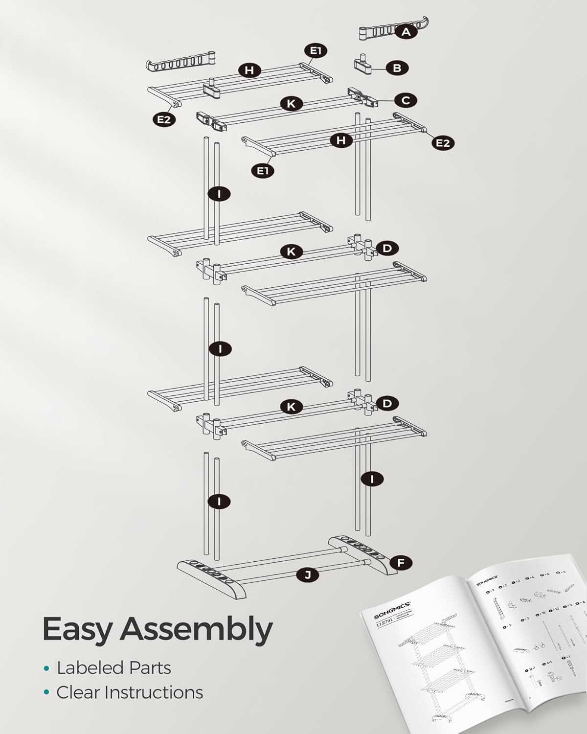 SONGMICS Clothes Drying Rack Stand 4-Tier ULLR701G01