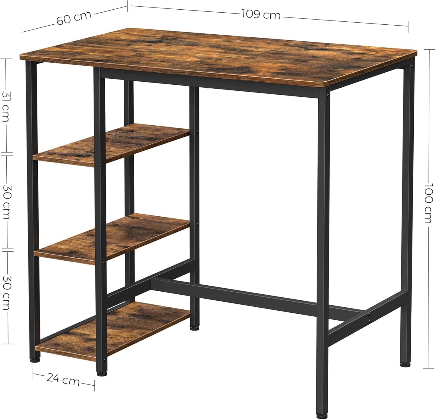 VASAGLE Rectangular Bar Table with 3 Shelves