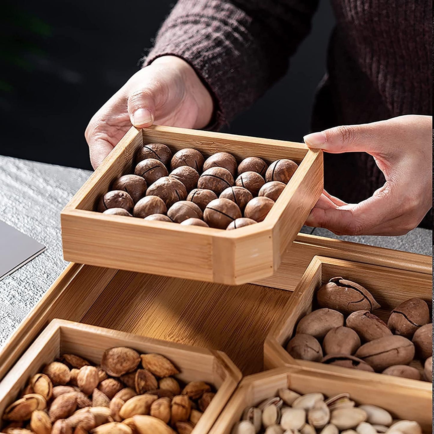 Bamboo Snack Serving Tray with Transparent Lid