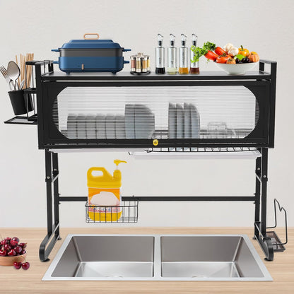 Over Sink Dish Drying Rack with Flip-Type Cabinet Door