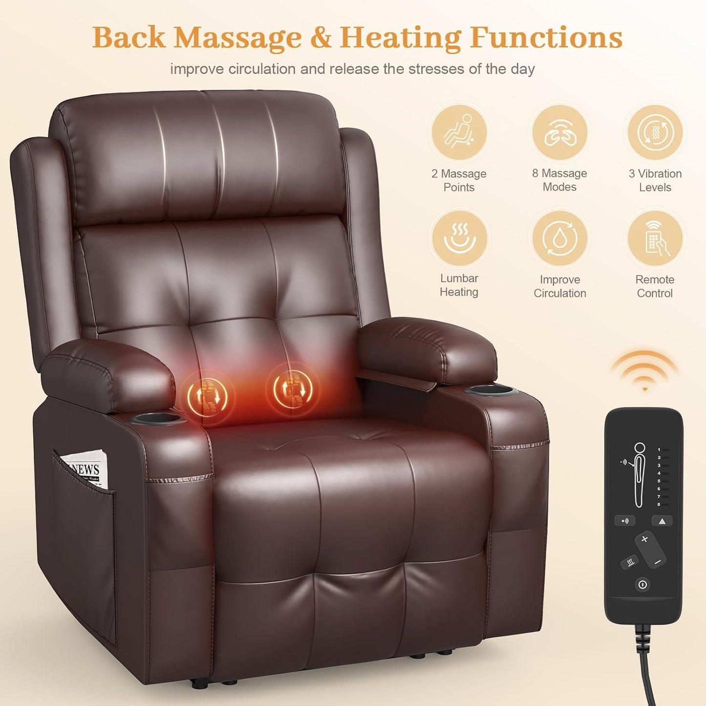 Electric Power Recliner Chair with Heat and Back Massage