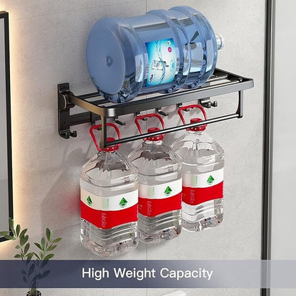 Foldable Double Towel Holder with Towel Bar and 5 Hooks