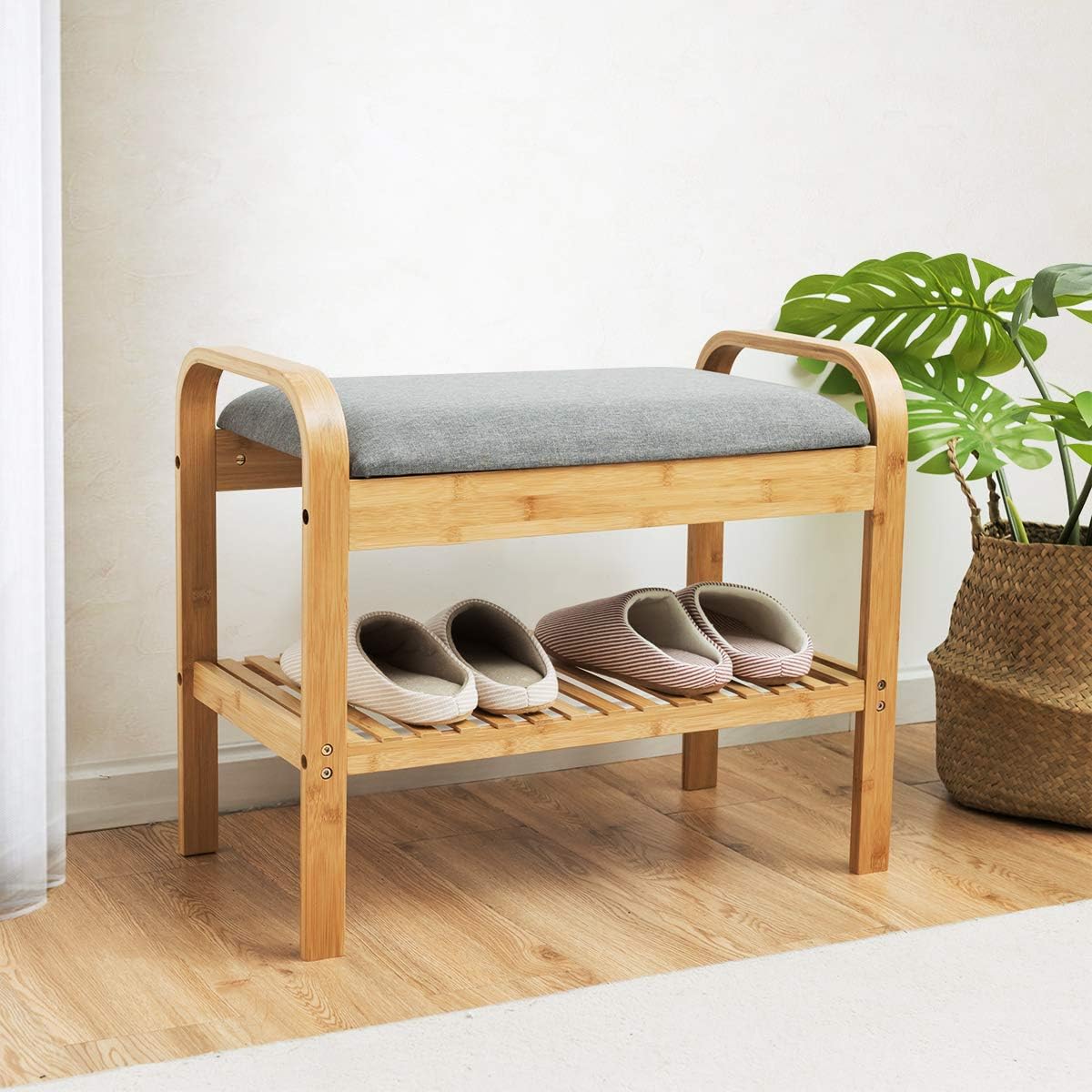 Bamboo Shoe Rack Bench with Flip Top Storage Space