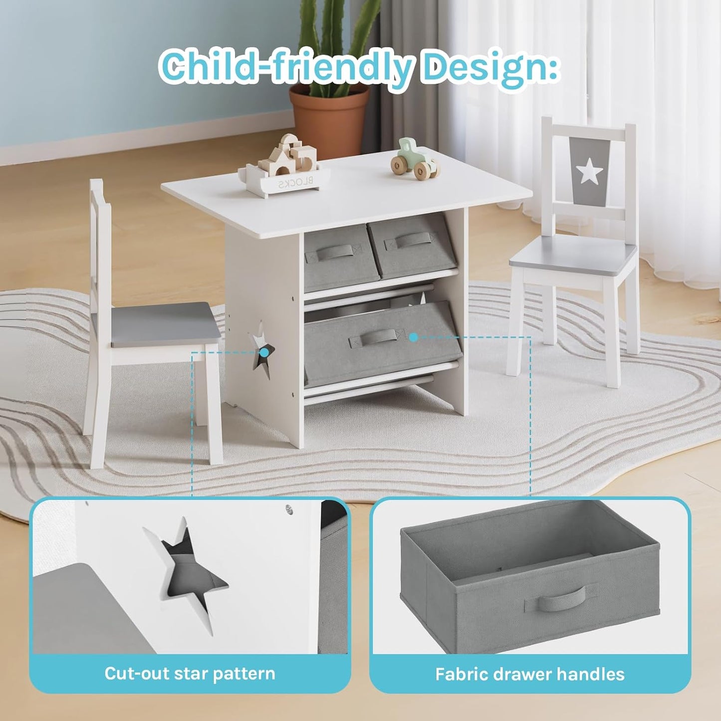 WOLTU Wooden Kids' Children's Table with 2 Chairs (SG011)