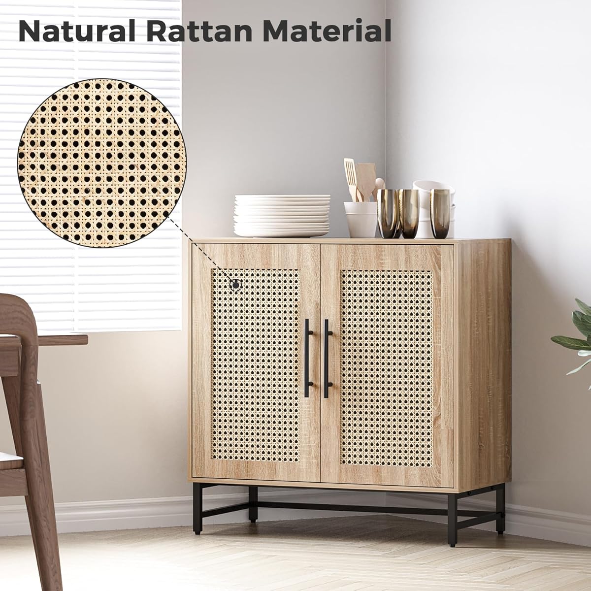 Storage Cabinet with Handmade Natural Rattan Doors