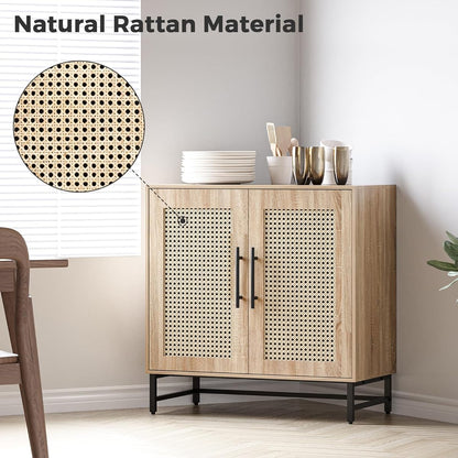 Storage Cabinet with Handmade Natural Rattan Doors