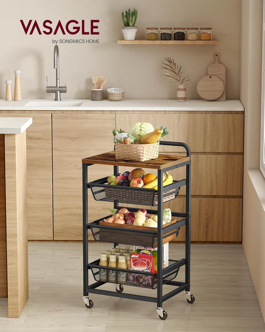 VASAGLE 4-Tier Storage Trolley with Pull-Out Baskets (LRC040K01)