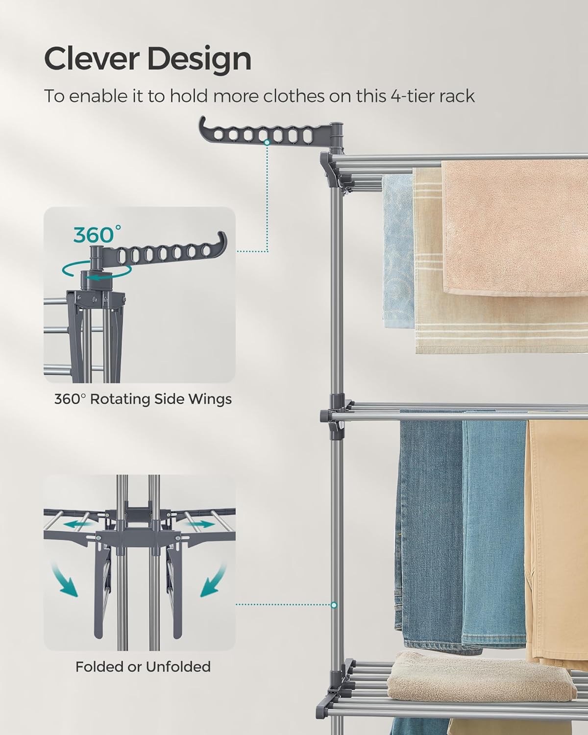 SONGMICS Clothes Drying Rack Stand 4-Tier ULLR701G01