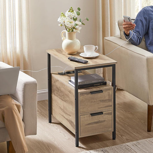 VASAGLE Small and Slim Side Table with 2 Drawers LET325K01
