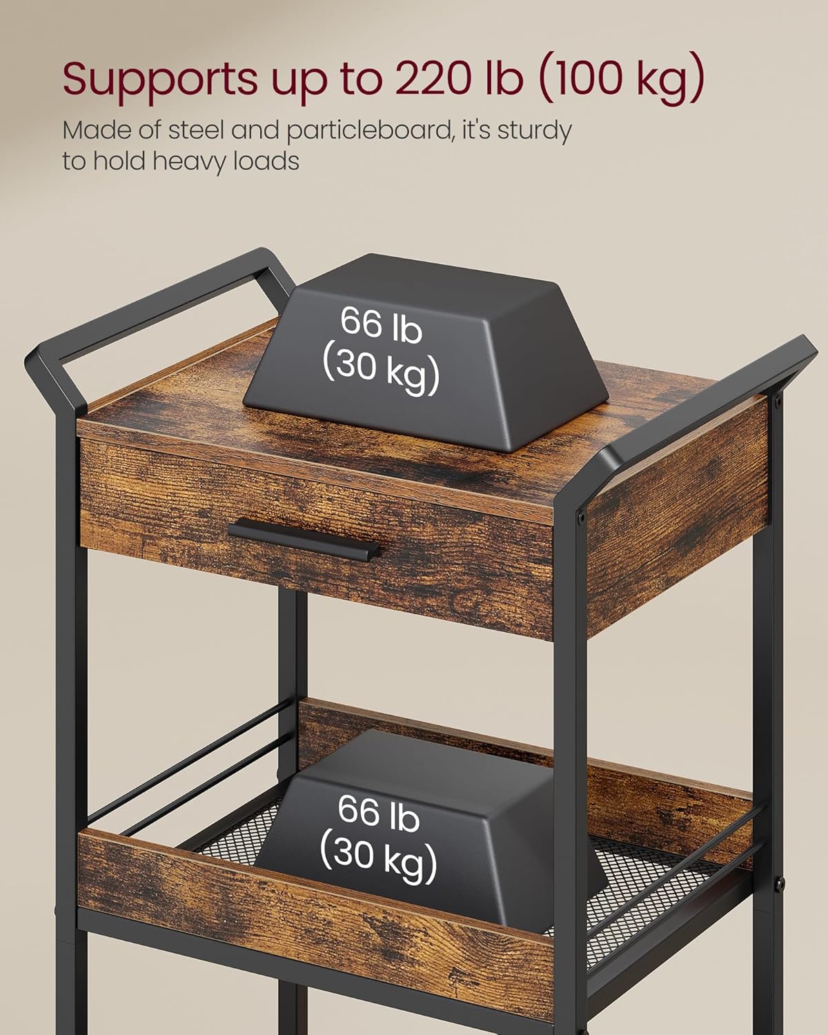 VASAGLE  3-Tier Cart with Table Top
