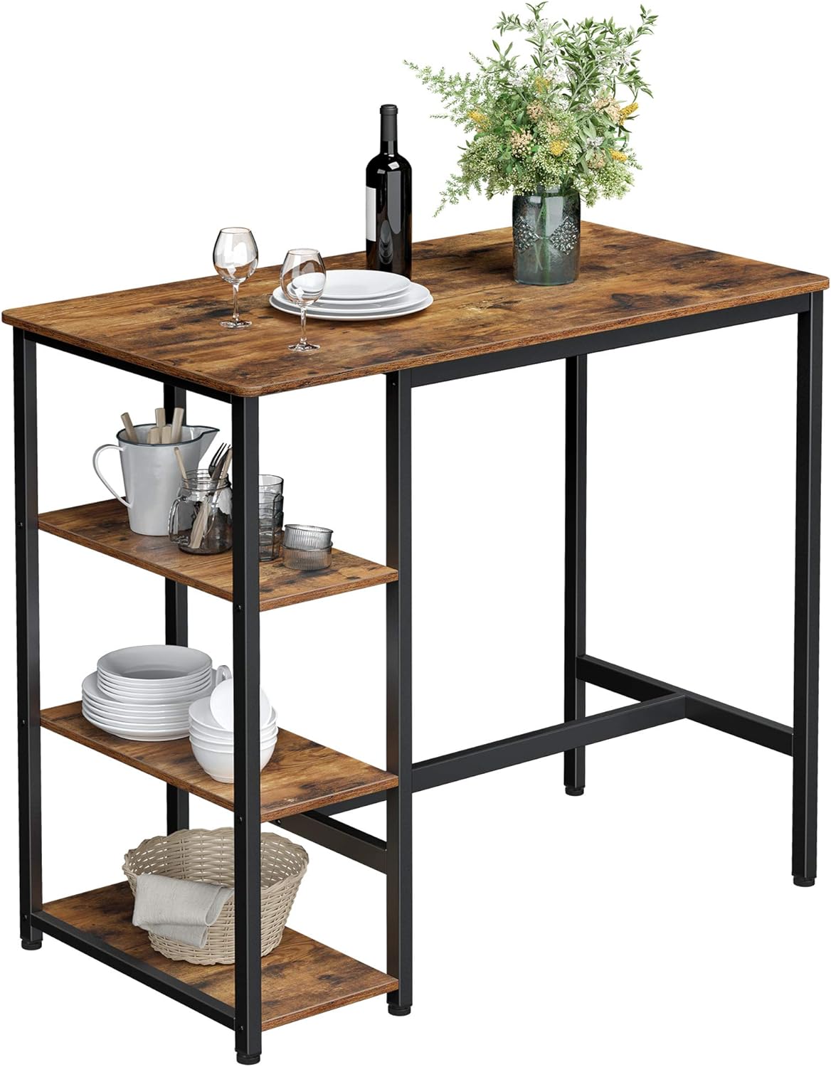 VASAGLE Rectangular Bar Table with 3 Shelves