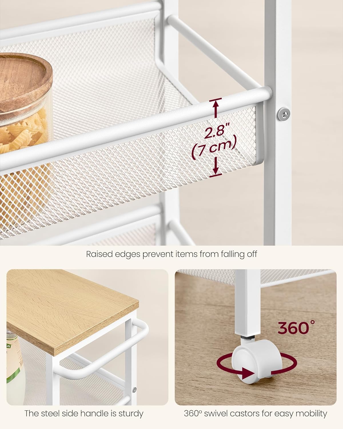 VASAGLE 4-Tier Trolley LRC033W09
