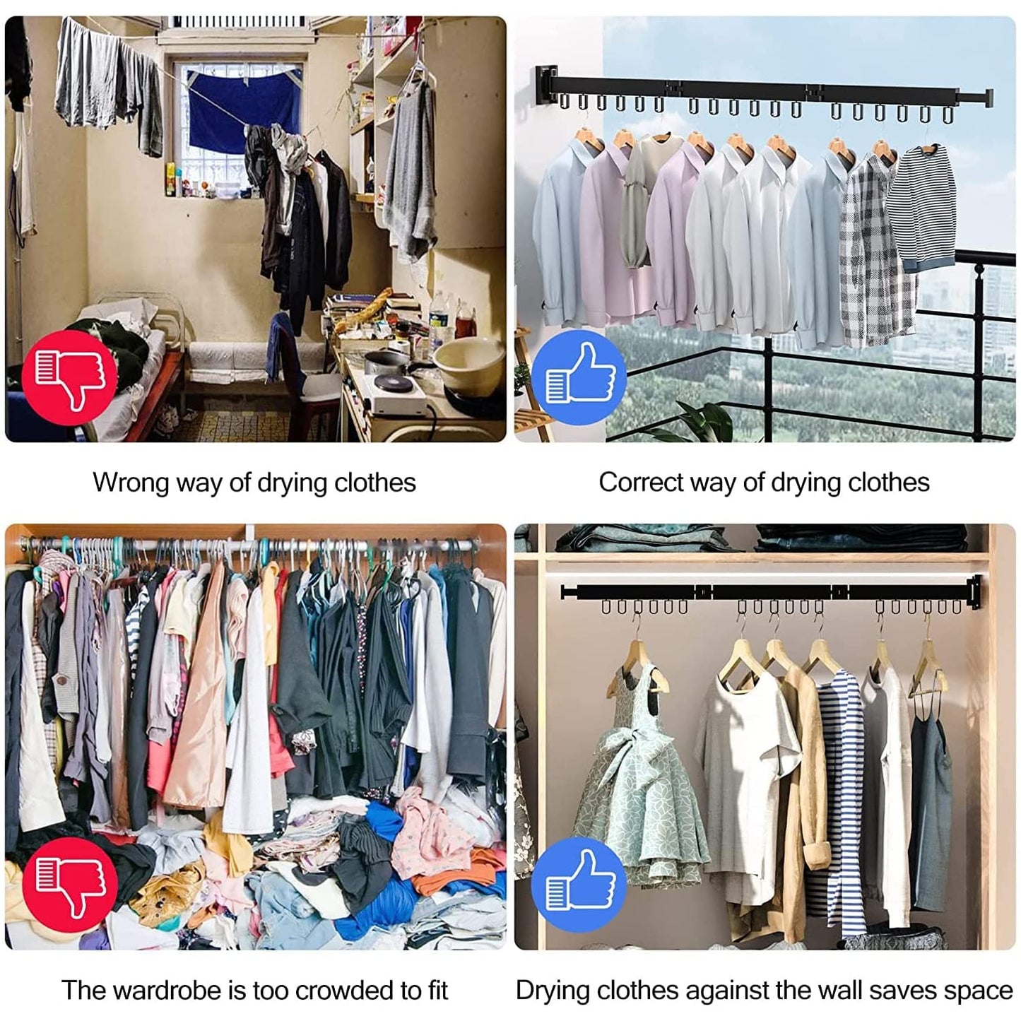 Durable Clothes Drying Rack with Foldable and Retractable