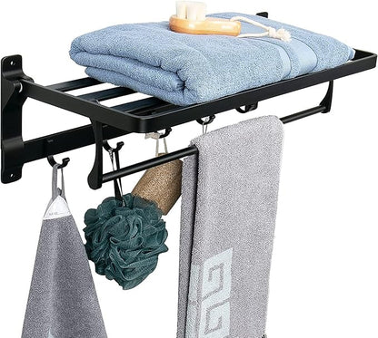 Foldable Double Towel Holder with Towel Bar and 5 Hooks