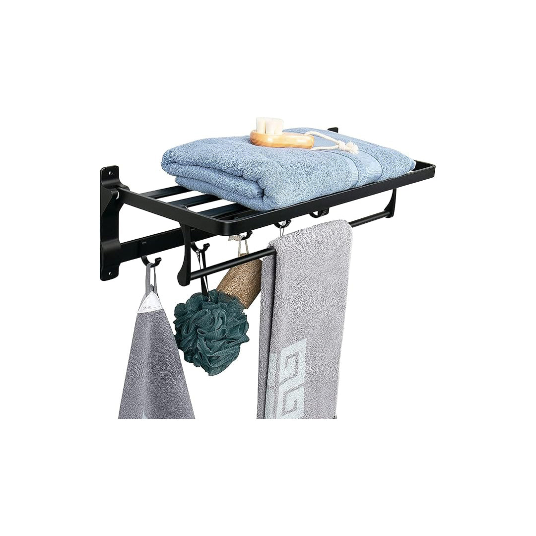 Foldable Double Towel Holder with Towel Bar and 5 Hooks