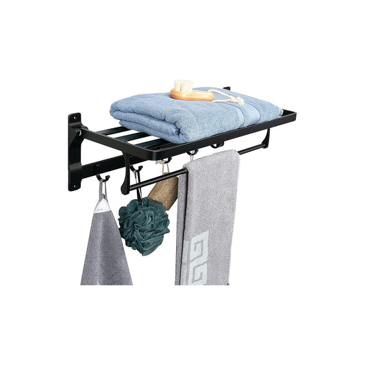 Foldable Double Towel Holder with Towel Bar and 5 Hooks
