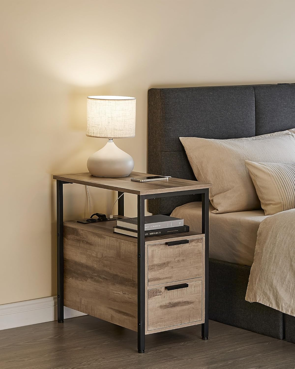 VASAGLE Small and Slim Side Table with 2 Drawers LET325K01