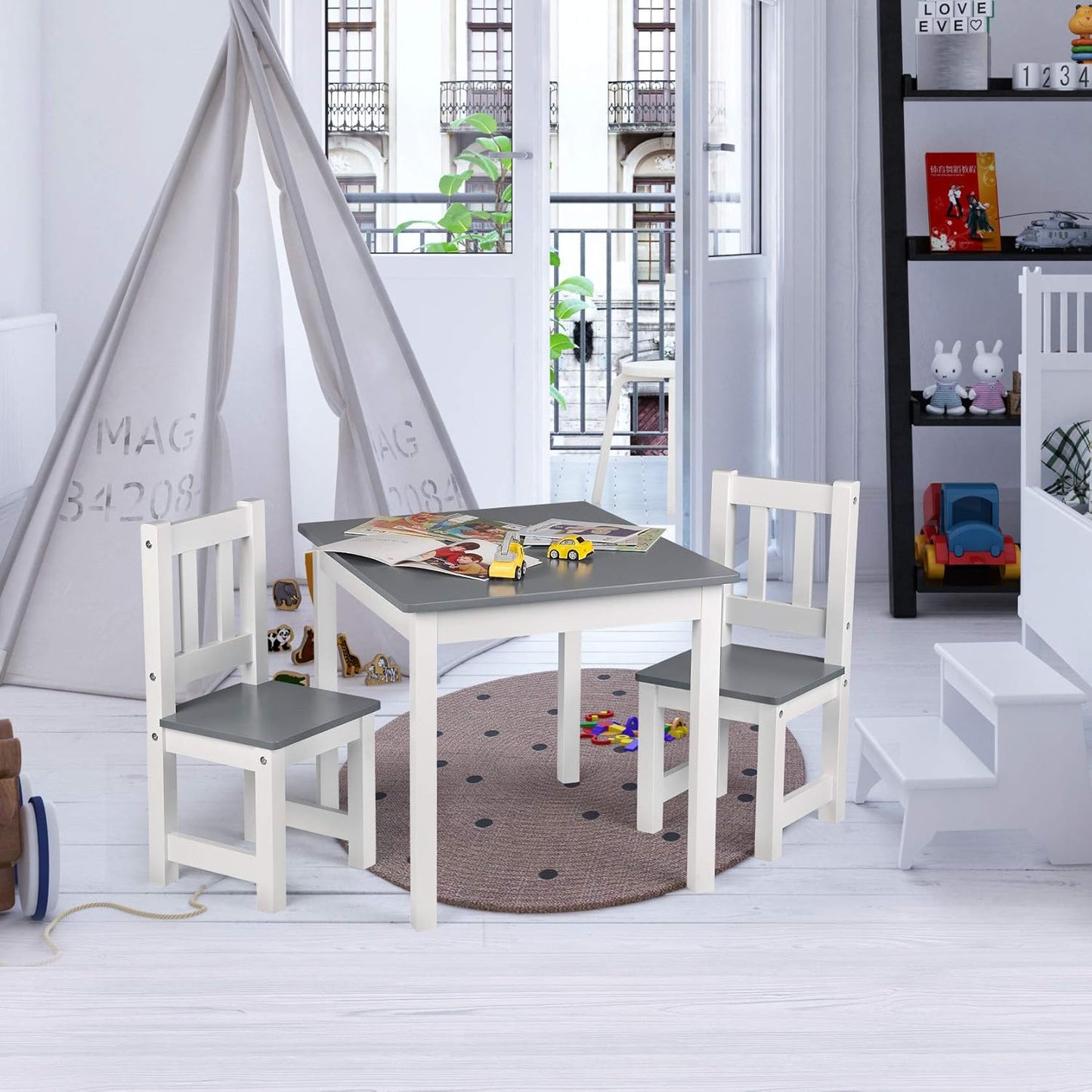 WOLTU Wooden Kids' Children's Table with 2 Chairs (SG014)