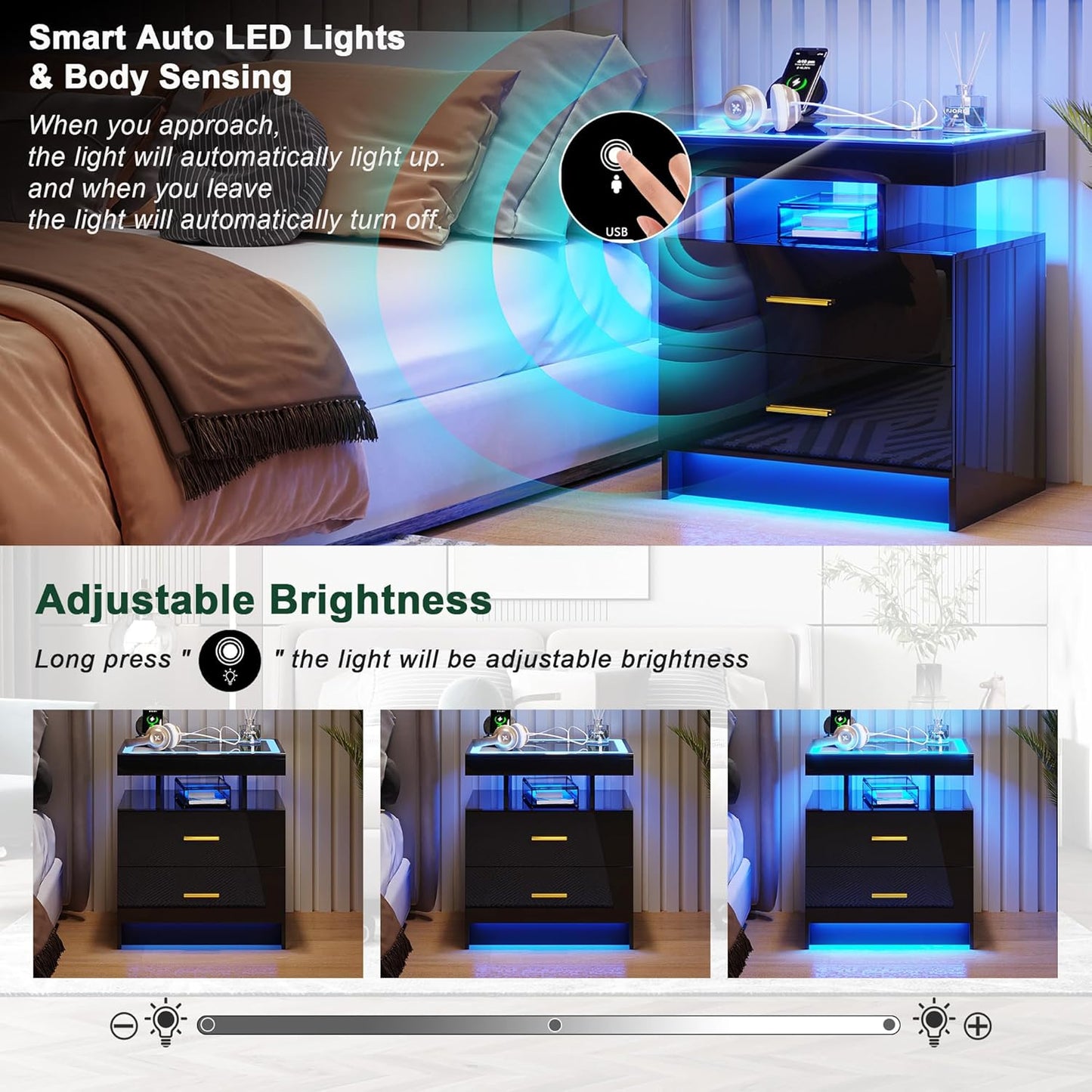 Bedside Table with Charging Station