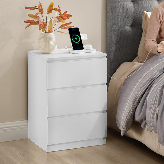 VASAGLE Bedside Table with Power Strip