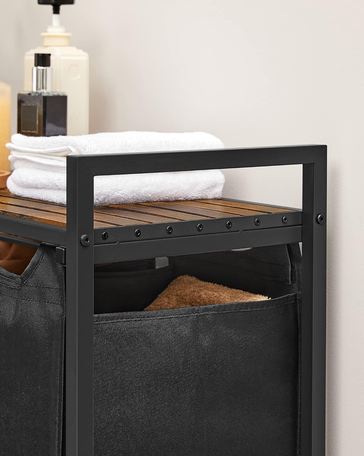 3 Compartments Laundry Basket with Shelf