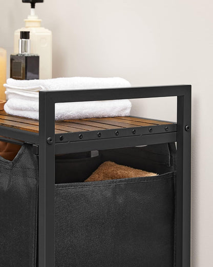 3 Compartments Laundry Basket with Shelf