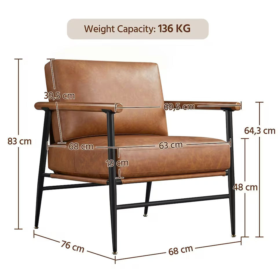 Leather Accent Chair with Back Pillow Cushion