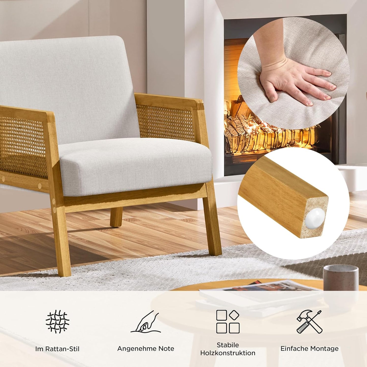 Armchair with armrests with padding