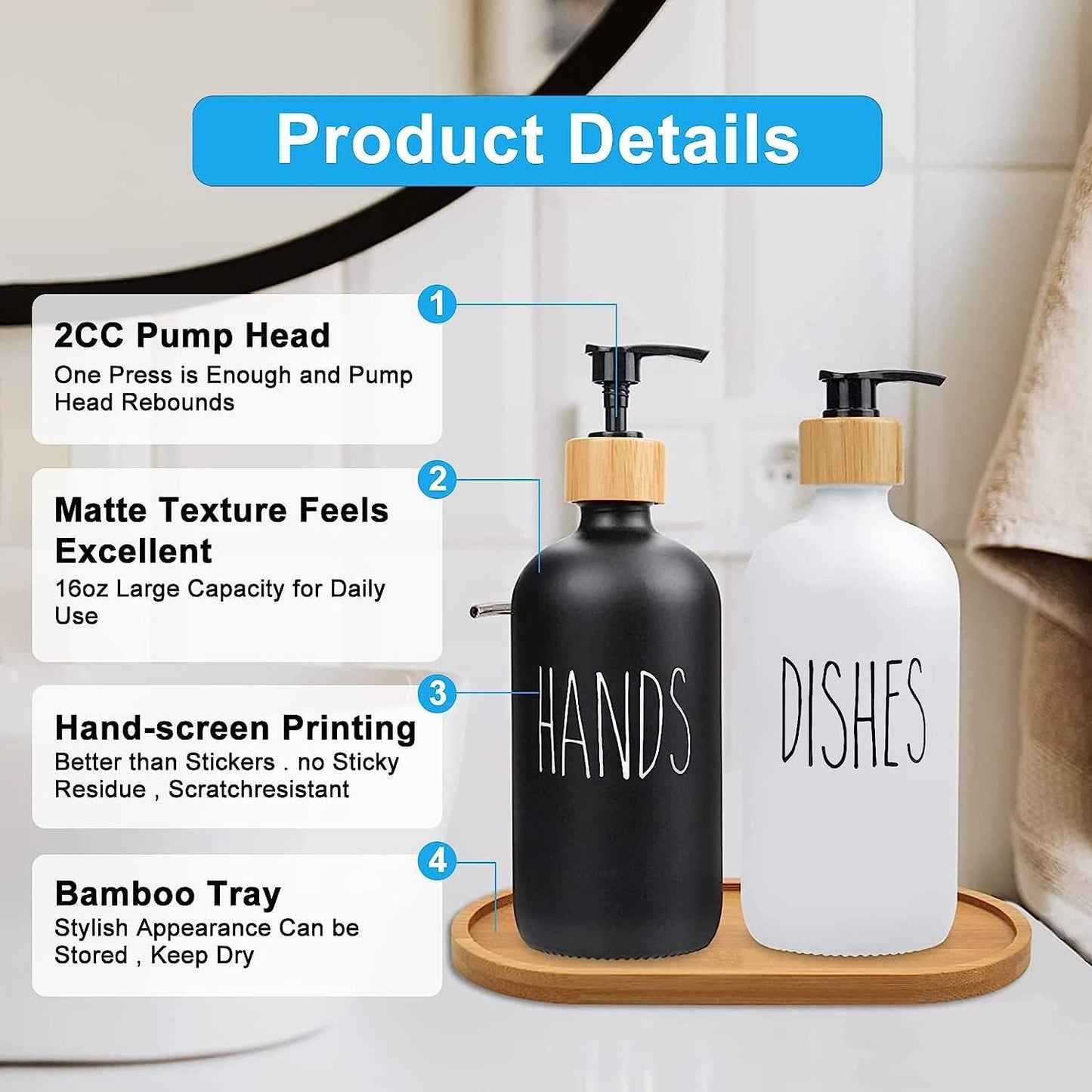 Set Of 2 Soap Dispenser with Bamboo tray