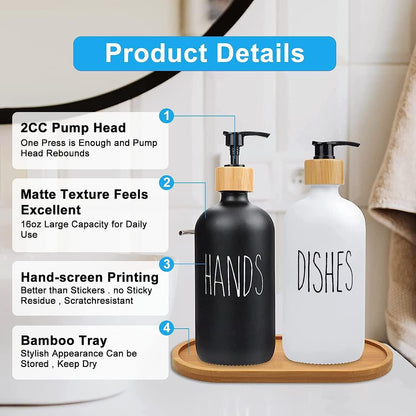 Set Of 2 Soap Dispenser with Bamboo tray