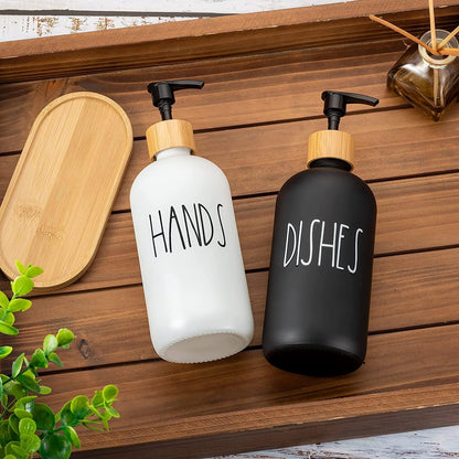 Set Of 2 Soap Dispenser with Bamboo tray