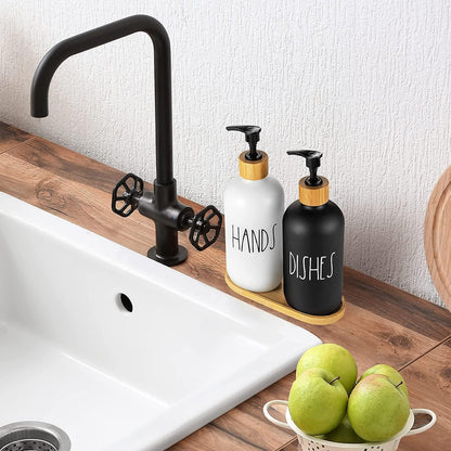 Set Of 2 Soap Dispenser with Bamboo tray