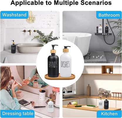 Set Of 2 Soap Dispenser with Bamboo tray